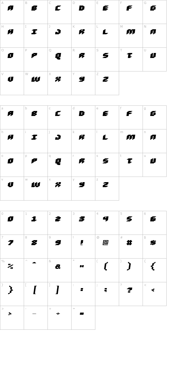 Loud noise Black Skew character map