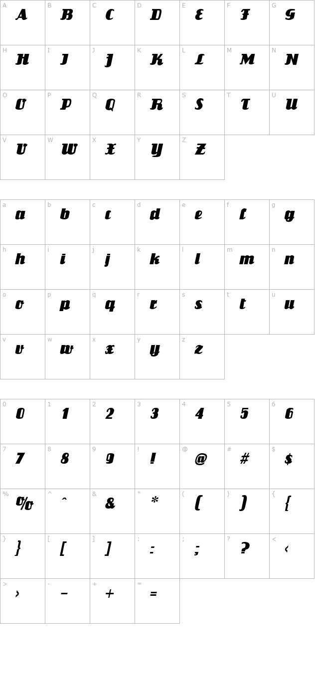 Louisianne Italic character map