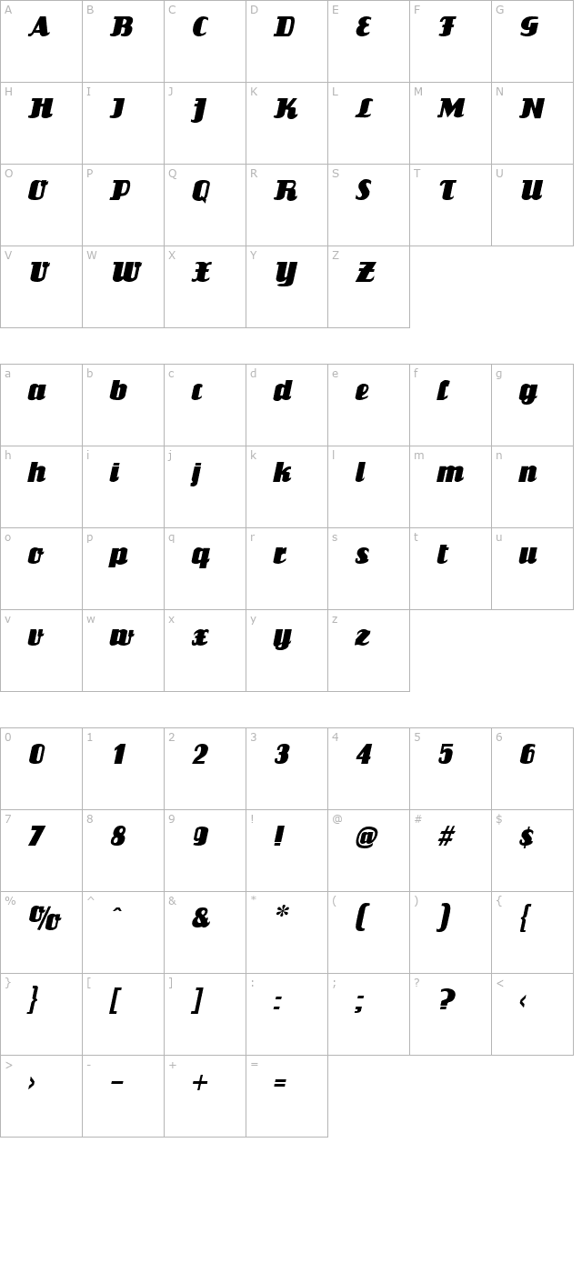 louisianne-italic character map