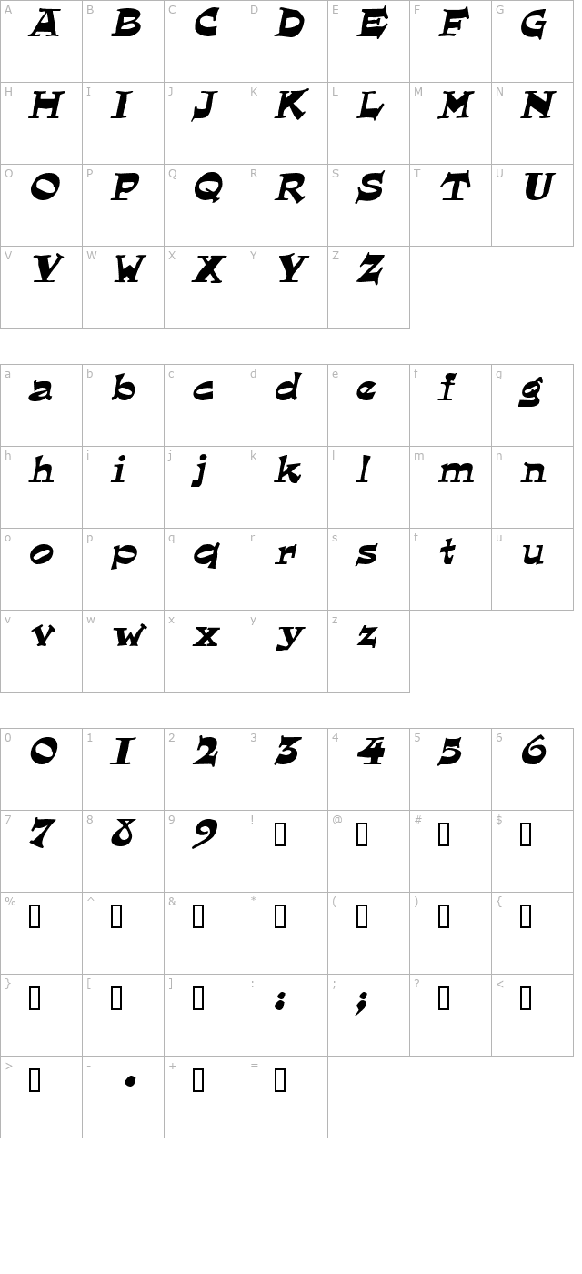 Lounger Oblique character map