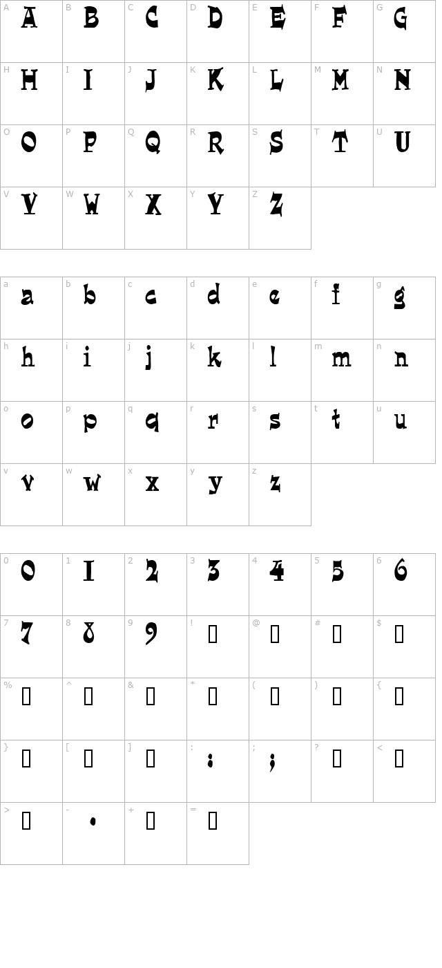 loungercondensed character map