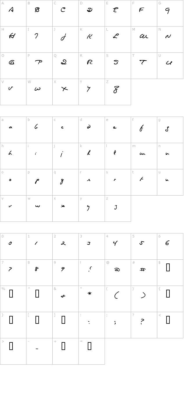 Lovecraft Cursive HPLHS character map