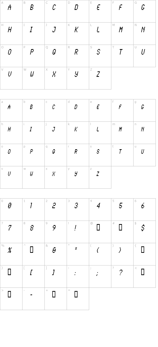 lowtechcondensed-oblique character map