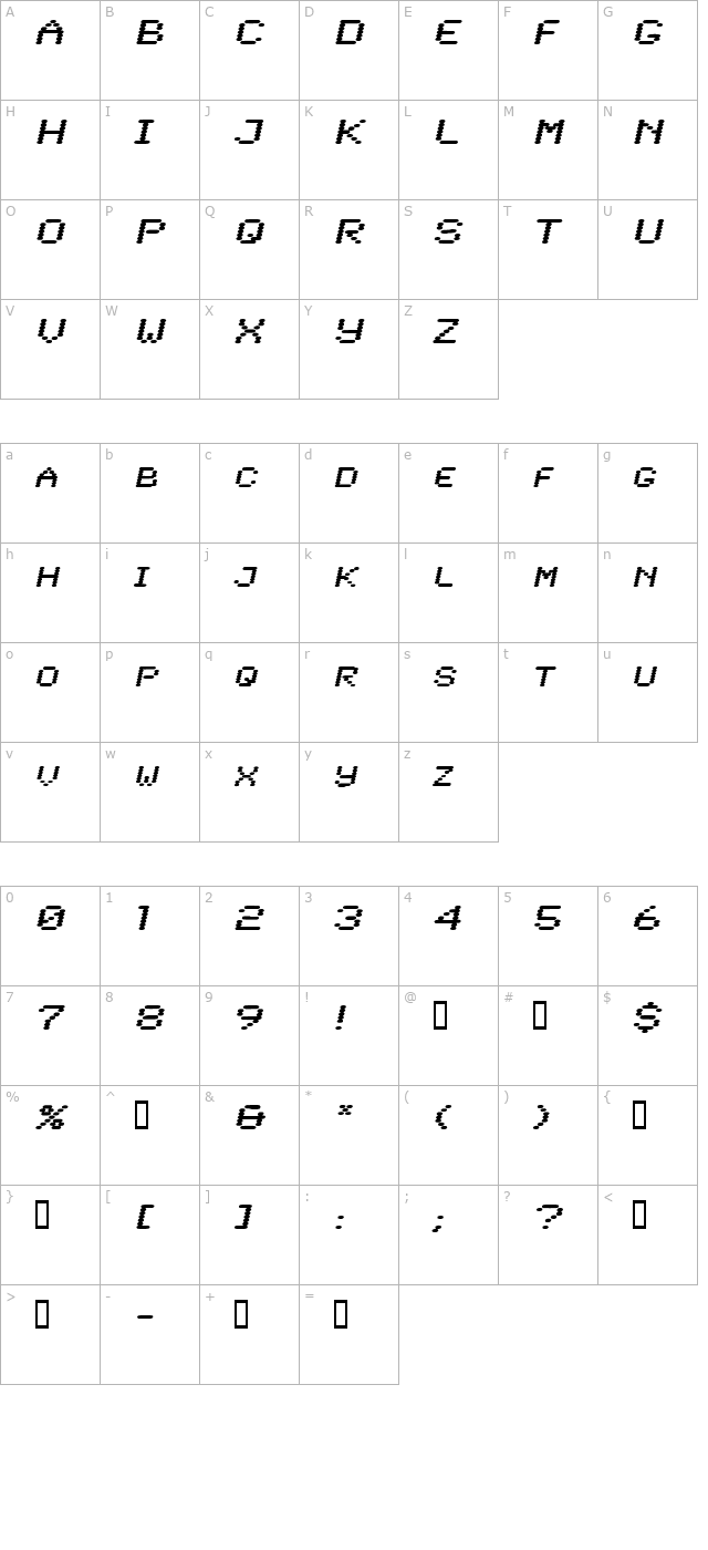 LowtechExtended Oblique character map