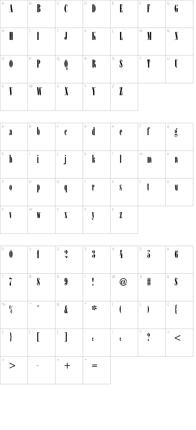 LSC Condensed Regular character map