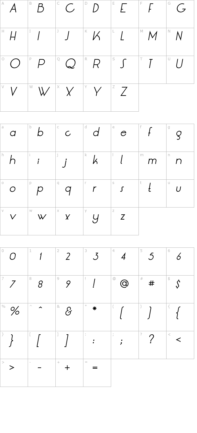 LT Oksana Italic character map