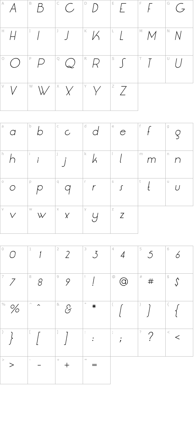 lt-oksana-light-italic character map