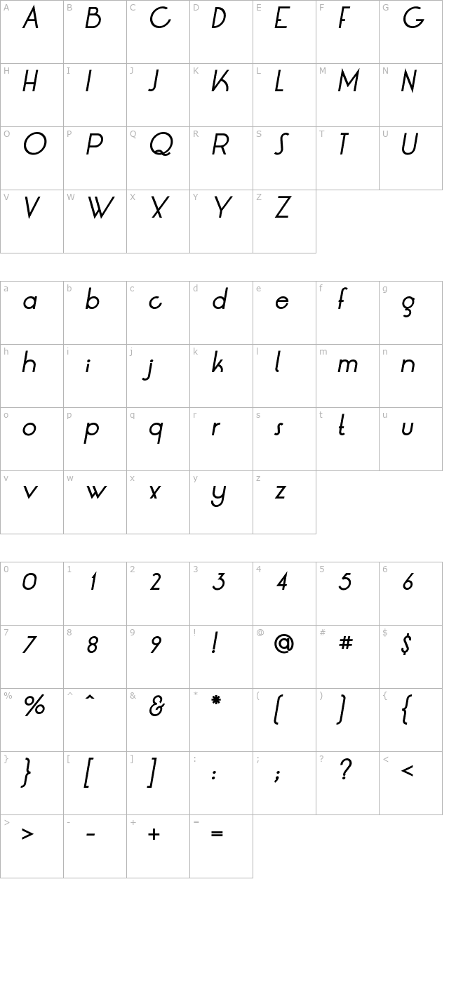 LT Oksana Medium Italic character map