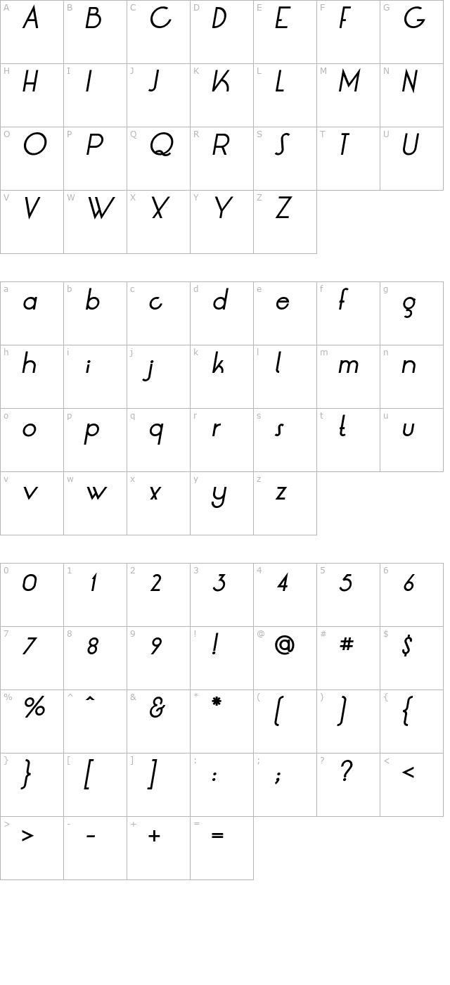 lt-oksana-medium-italic character map