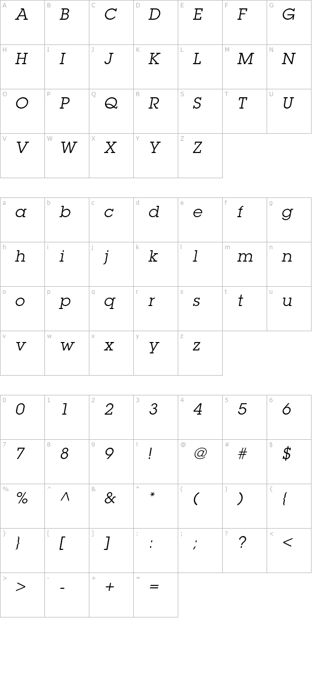 lubalingraphstd-bookoblique character map