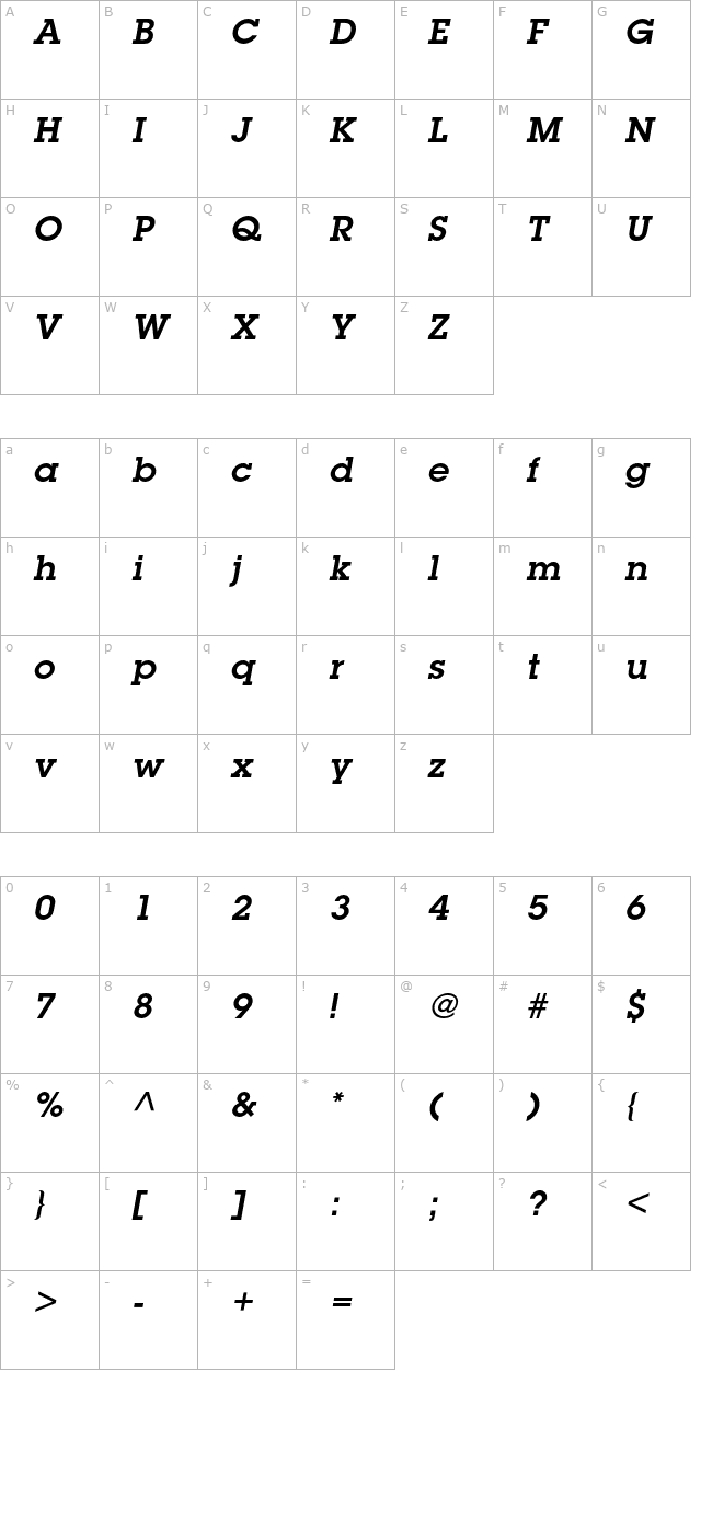 lubalingraphstd-demioblique character map