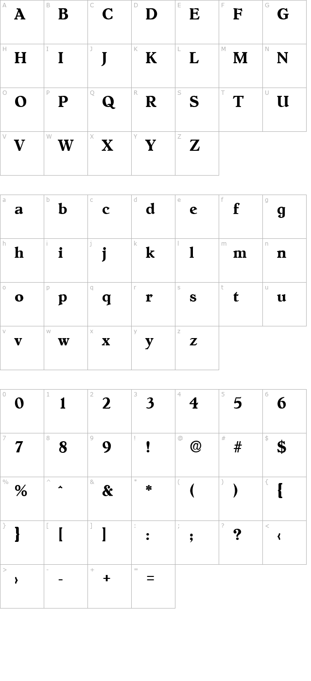 LucasBecker Bold character map