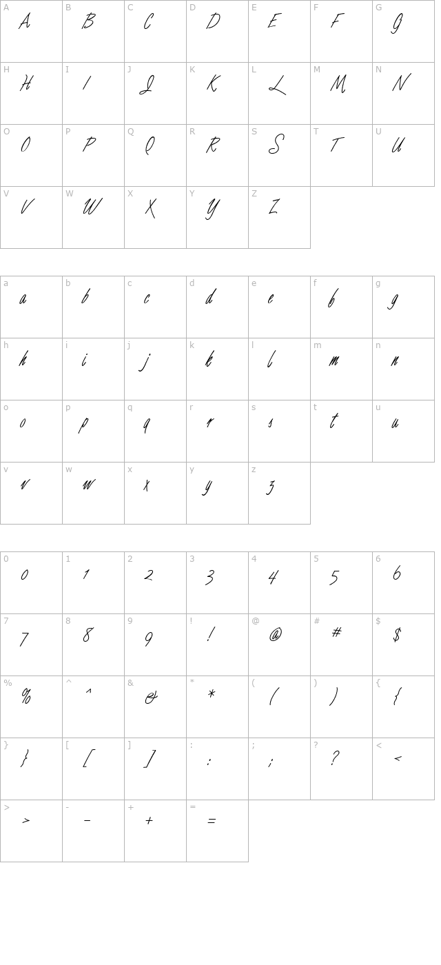 Luce Three Bold character map