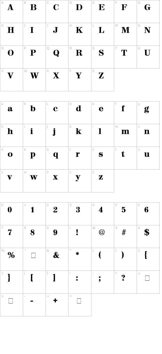 lucia-display-ssi character map