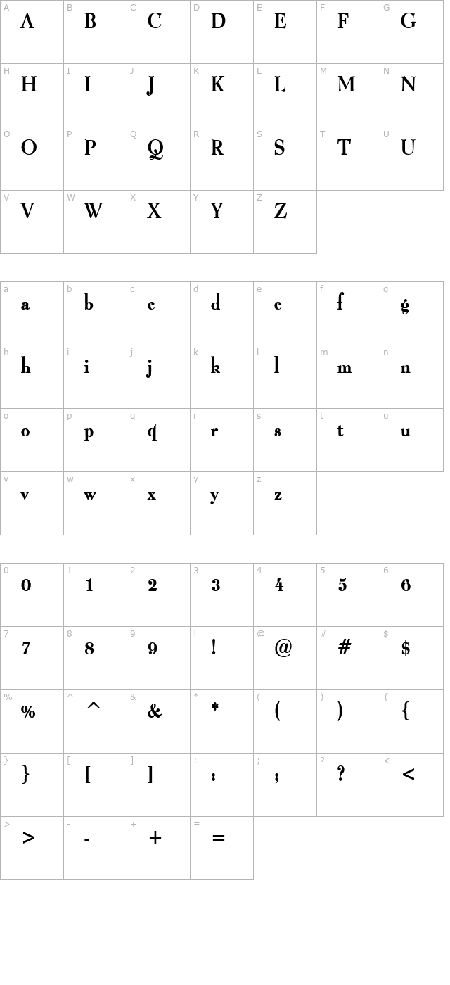 Luciano Condensed Bold character map