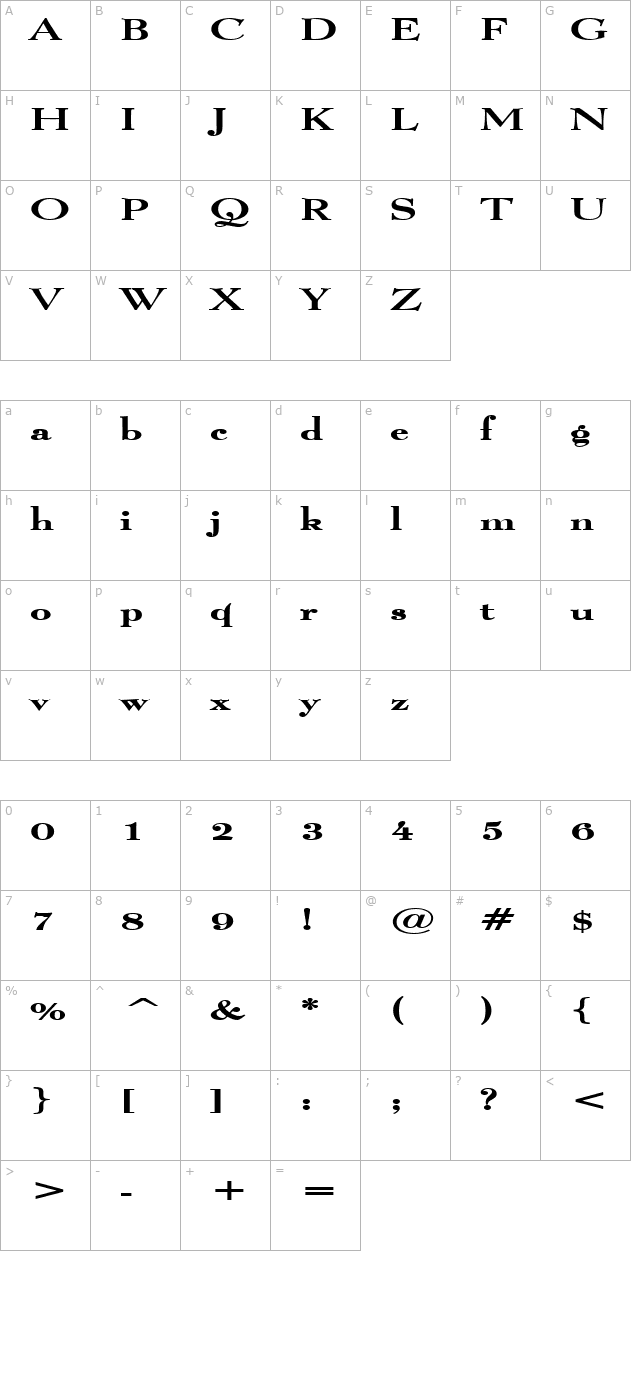 Luciano Extended Bold character map