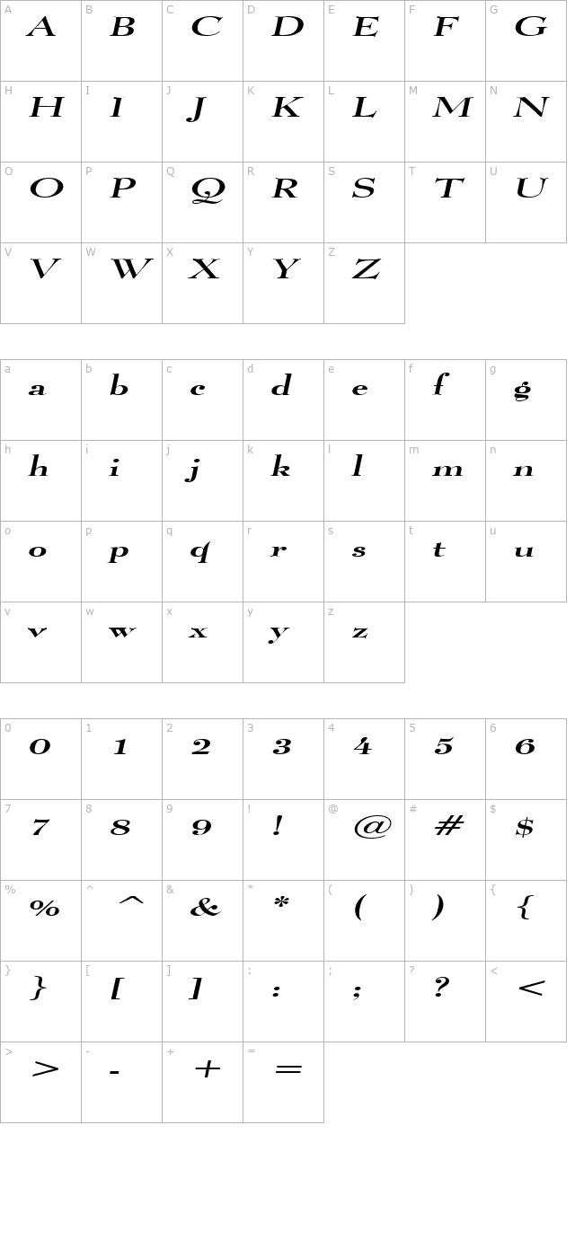 Luciano Extended Italic character map