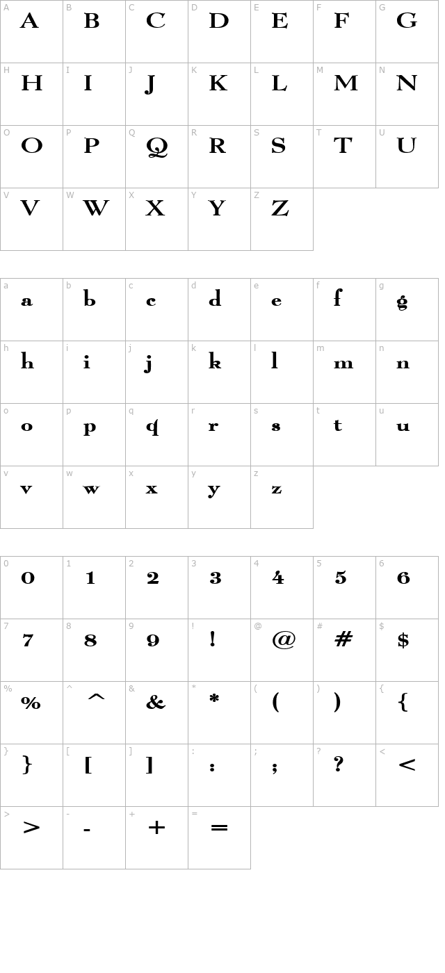 luciano-wide-bold character map