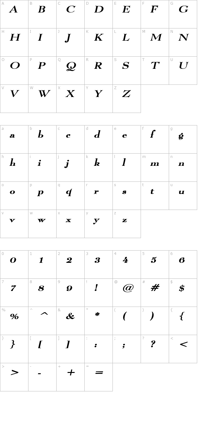 luciano-wide-bolditalic character map