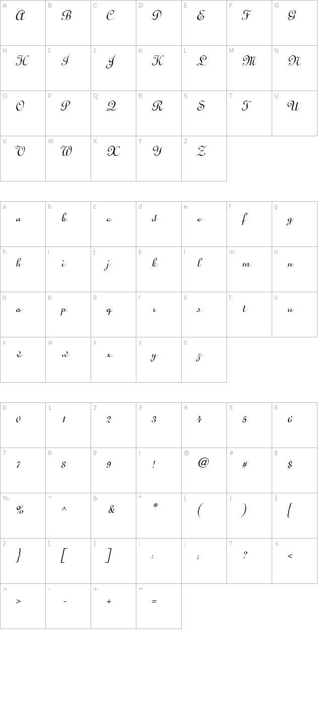 lucy-italic character map