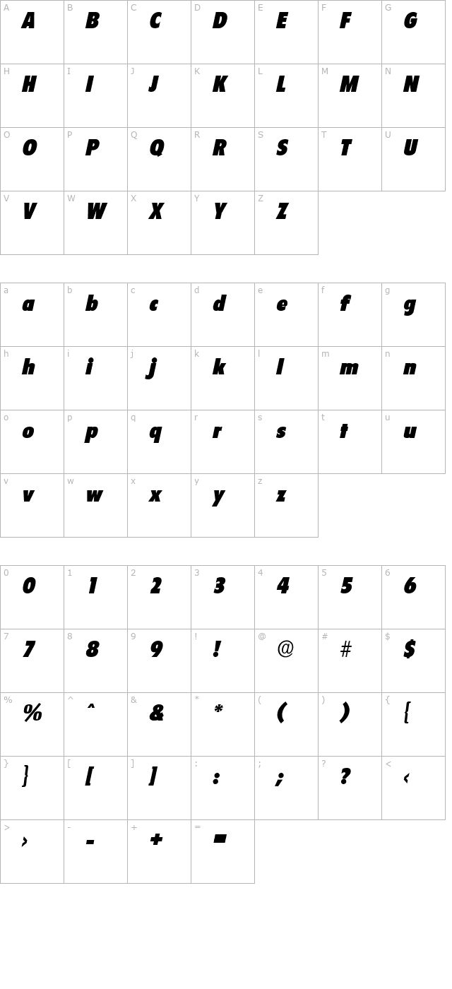 LuisBecker-Black Italic character map