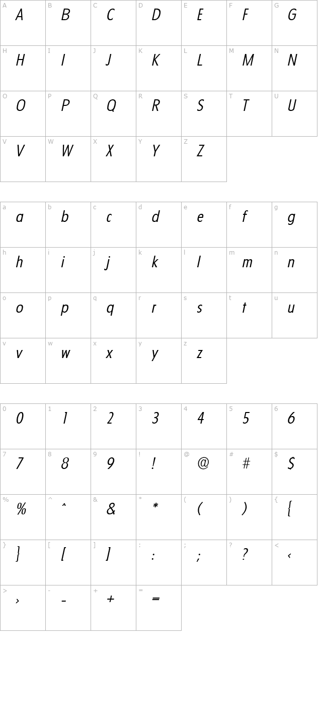 luisbecker-light-italic character map