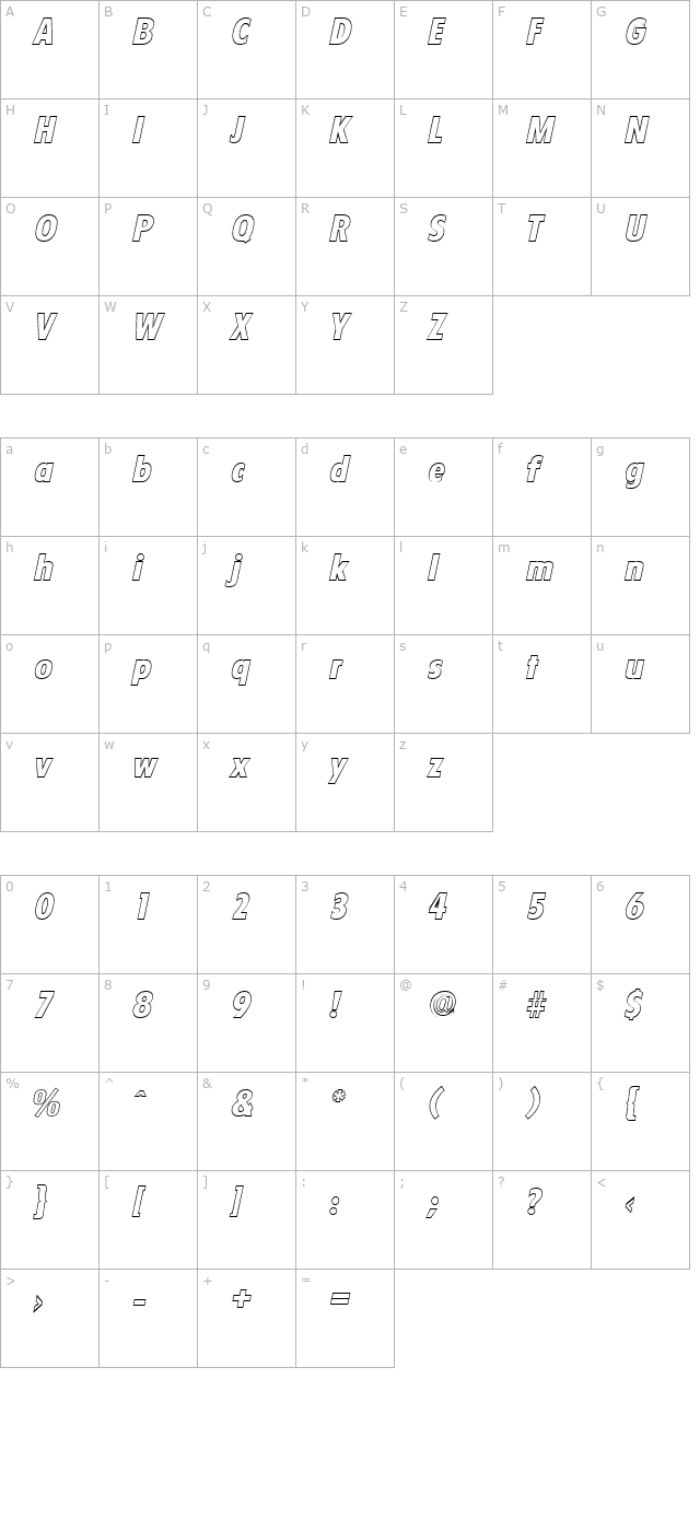 luisbeckeroutline-extrabold-italic character map