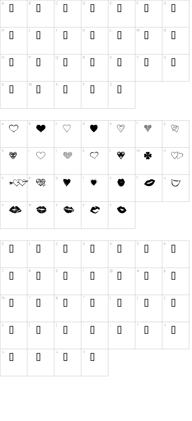 luv n kisses character map