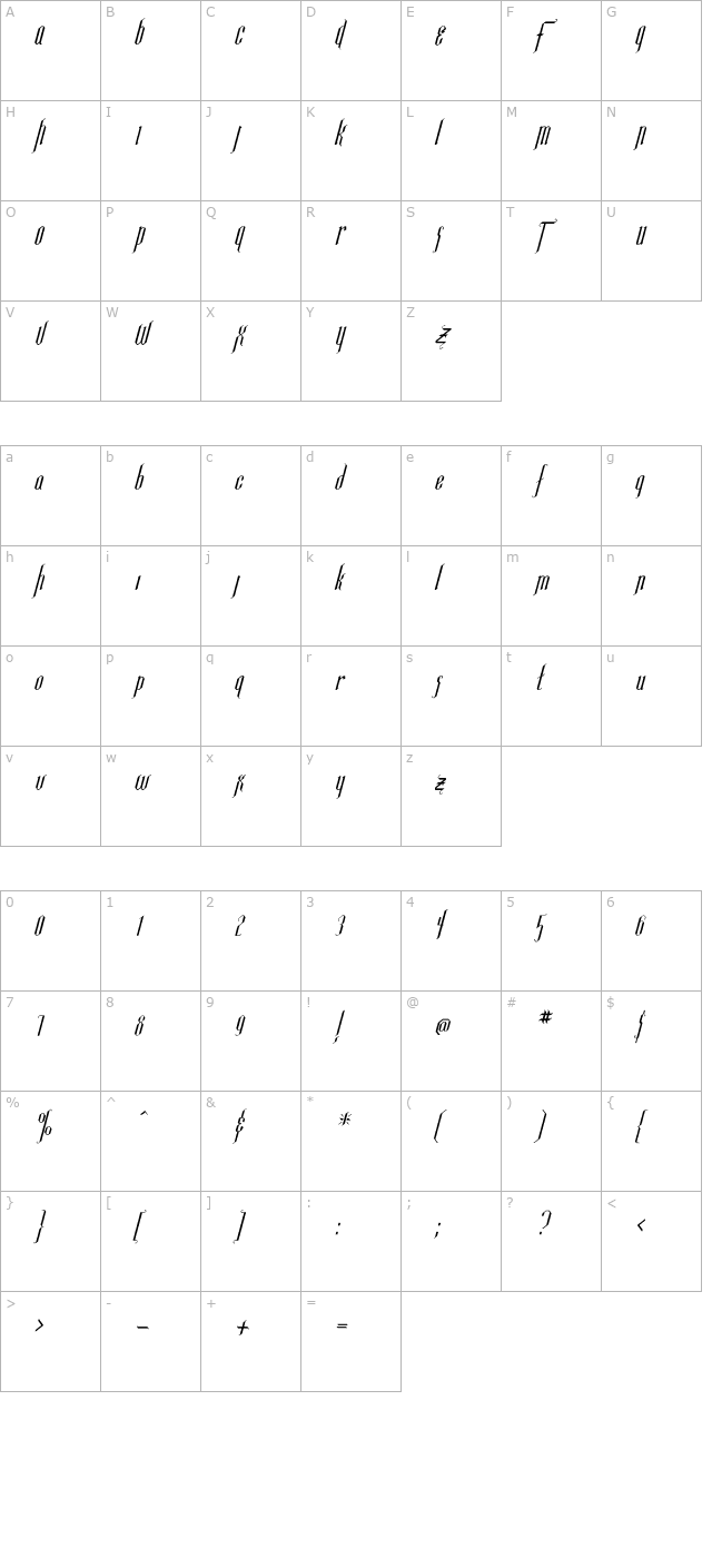 Luxembourg Italic character map