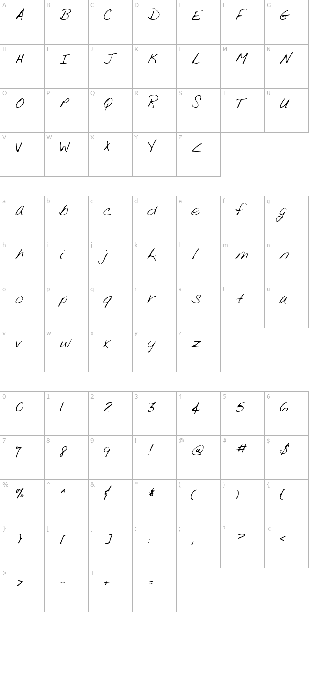 LydiasHand Regular character map