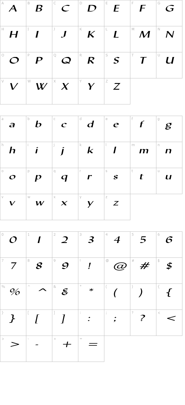 lynda-extended-italic character map