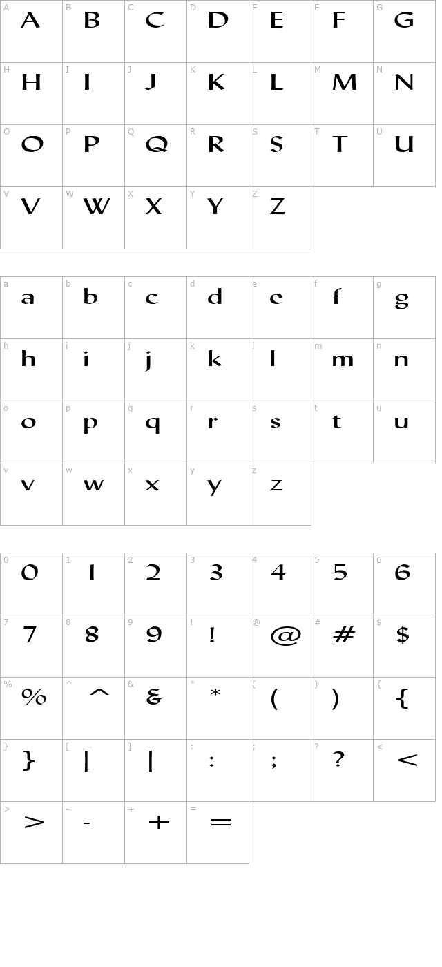 Lynda Extended Normal character map