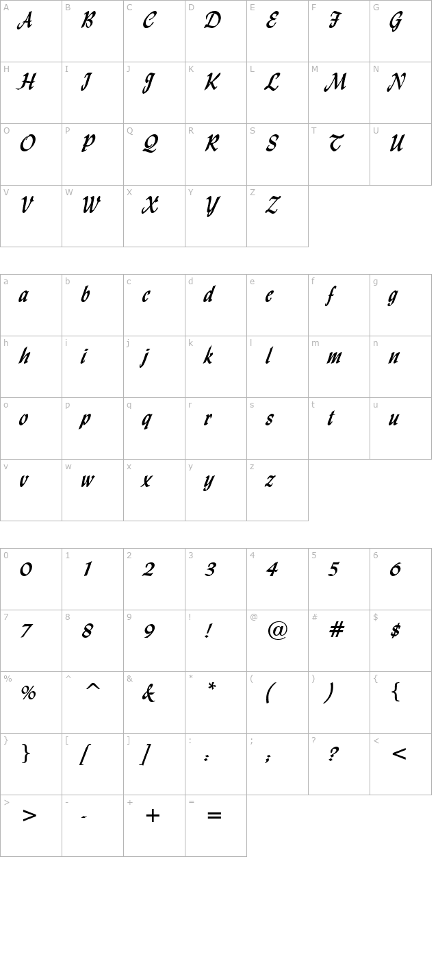 lynda-script-bold character map