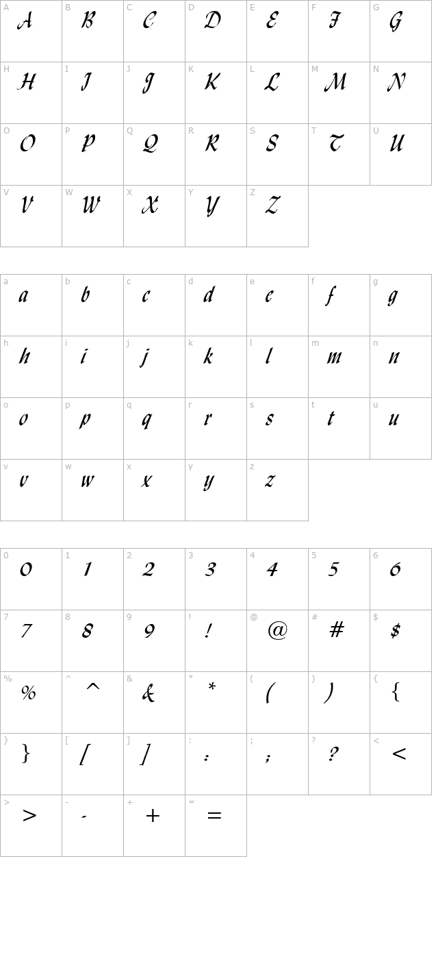 lynda-script-regular character map