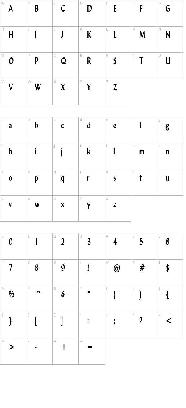 Lynda Thin Bold character map