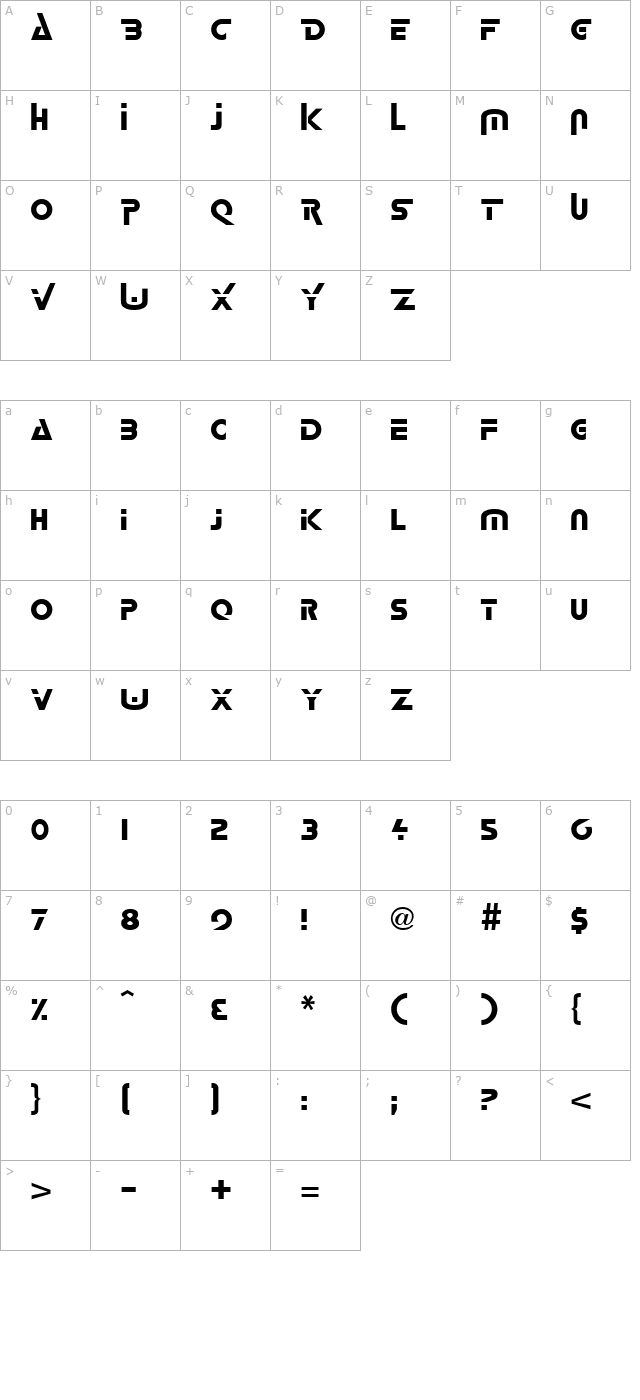 lynz-regular character map