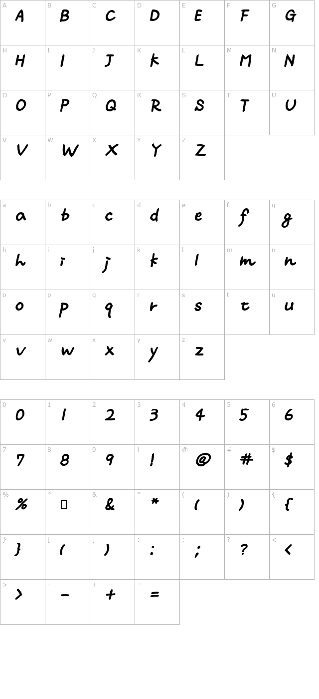 m script Two BoldOblique character map