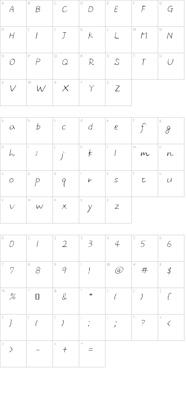 m-script-two-lightoblique character map