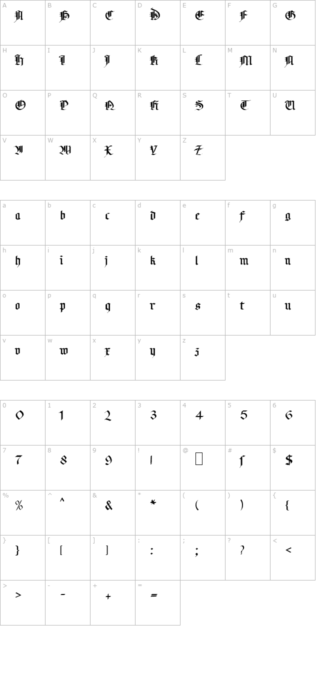 MA Gotic character map