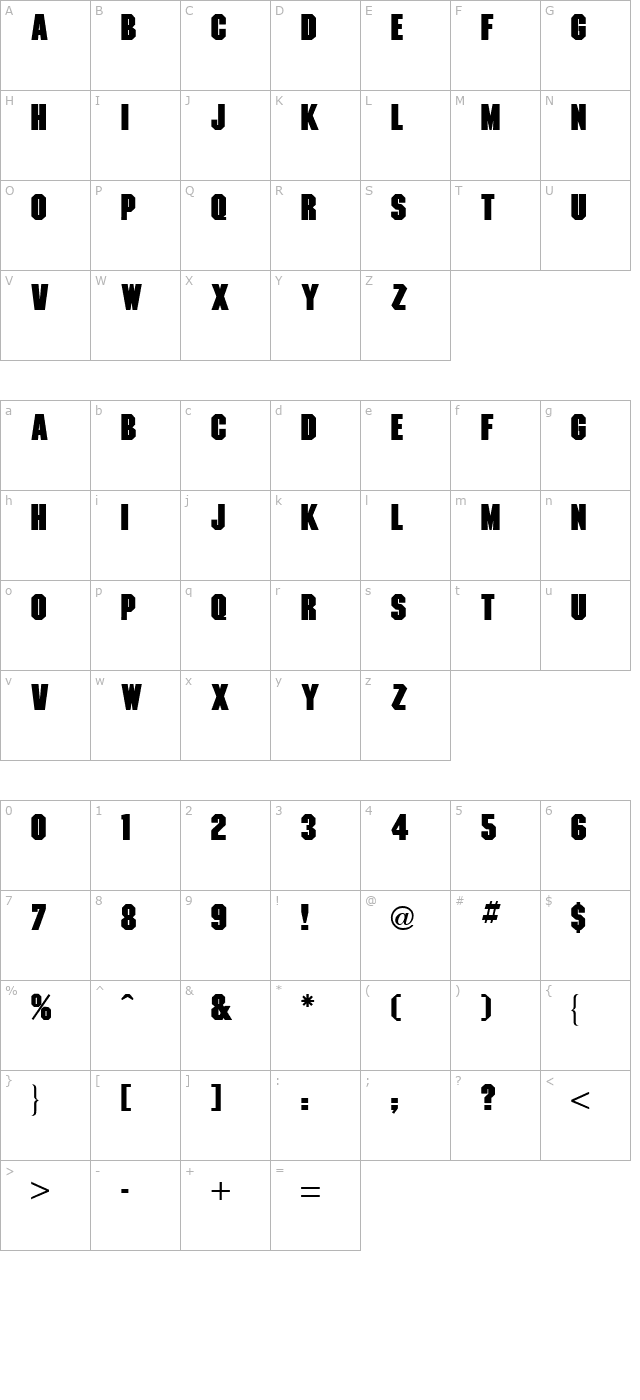 Machine Bold Regular character map