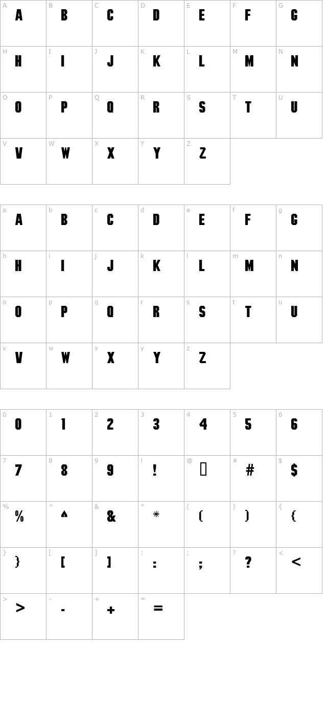 Machined Bold character map