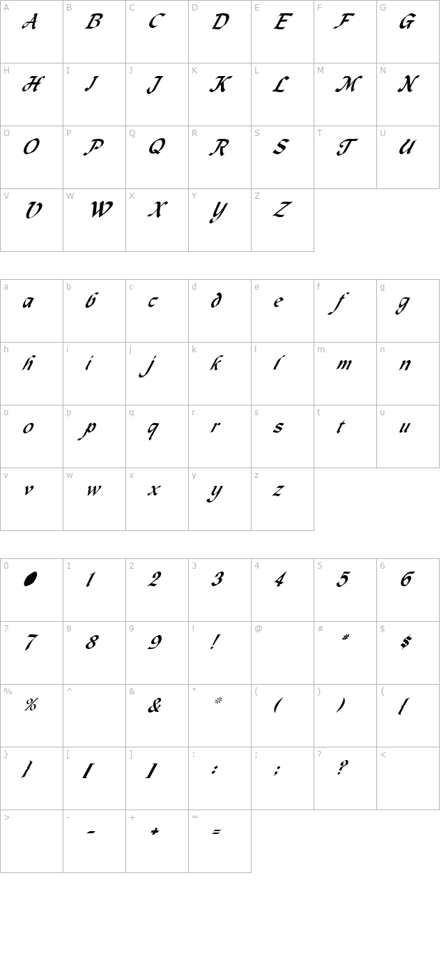 machumaine-italic character map