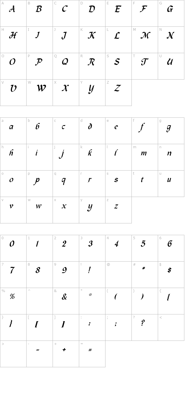 MacHumaine-Normal-Italic character map