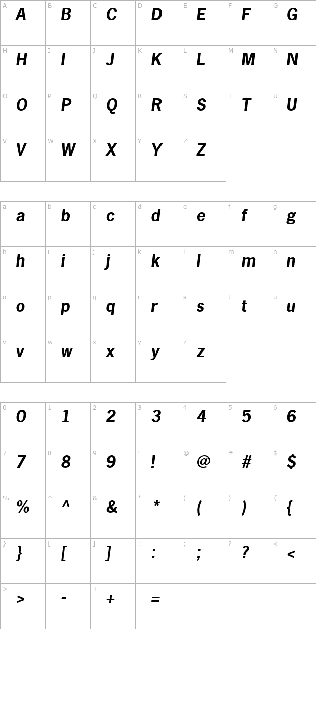 Macro Black SSi Black Italic character map