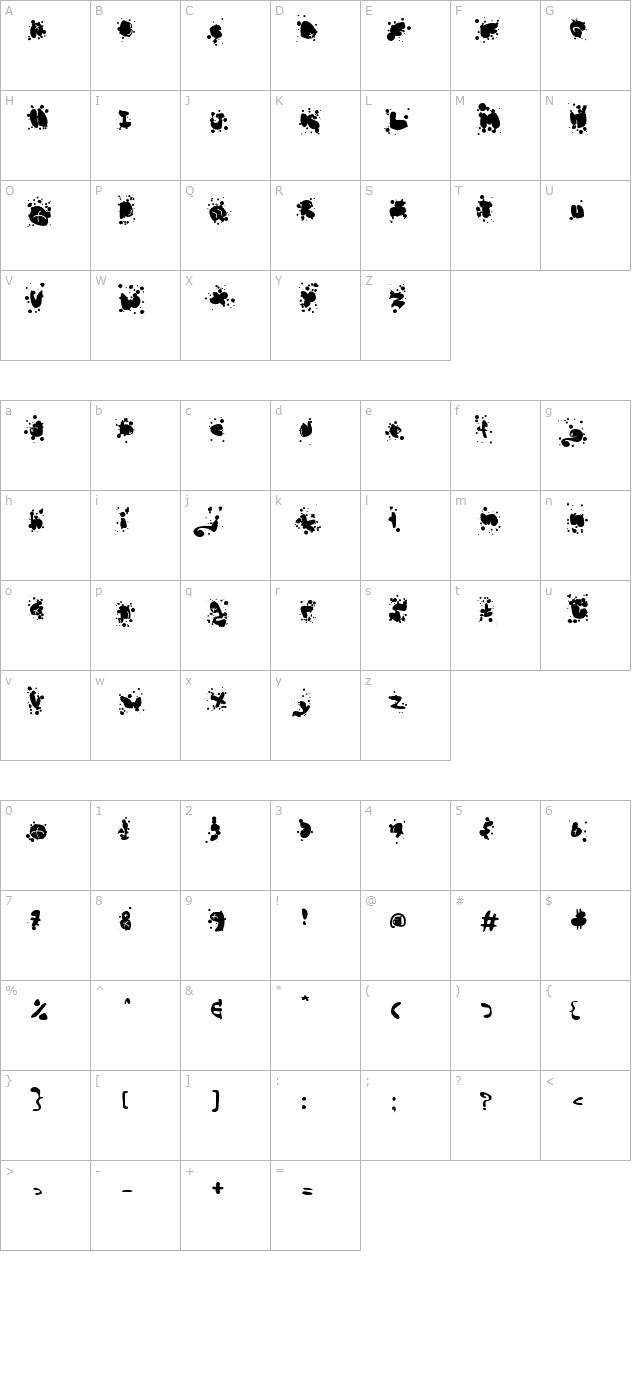 Mad Bubbles character map