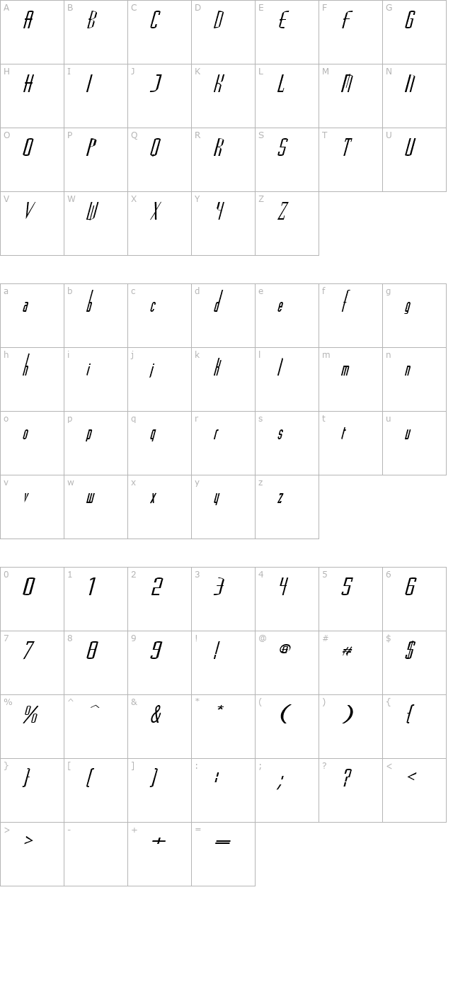 Madrid Regular character map