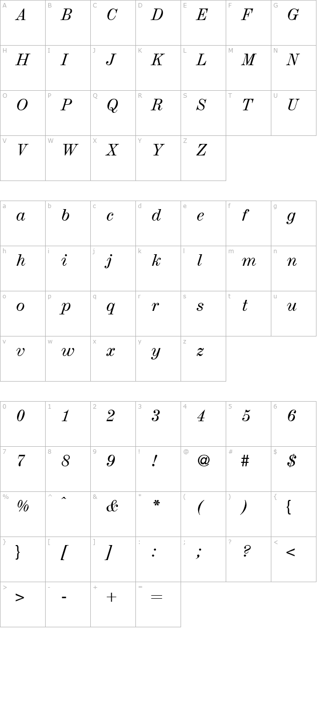 Magazine-RegularItalic character map