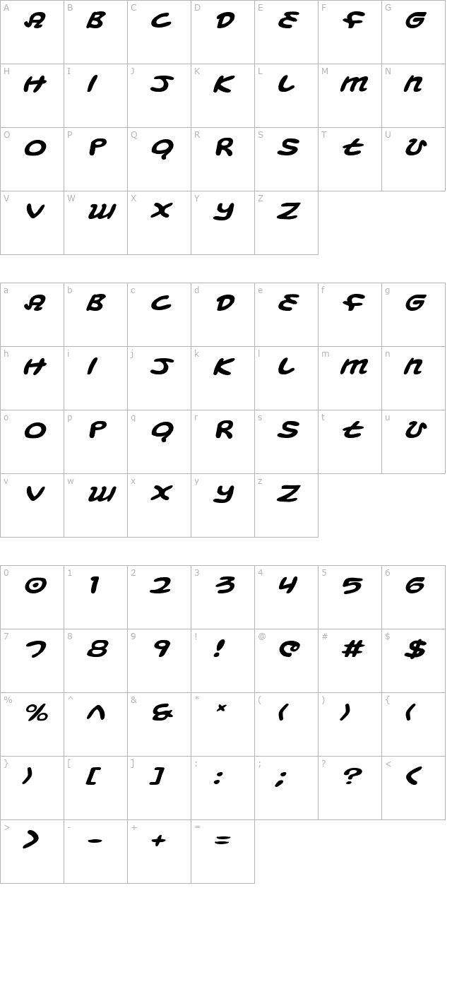 Magic Beans Expanded Italic character map