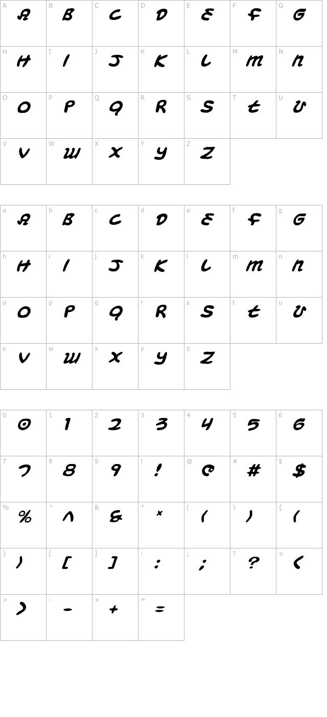 magic-beans-italic character map