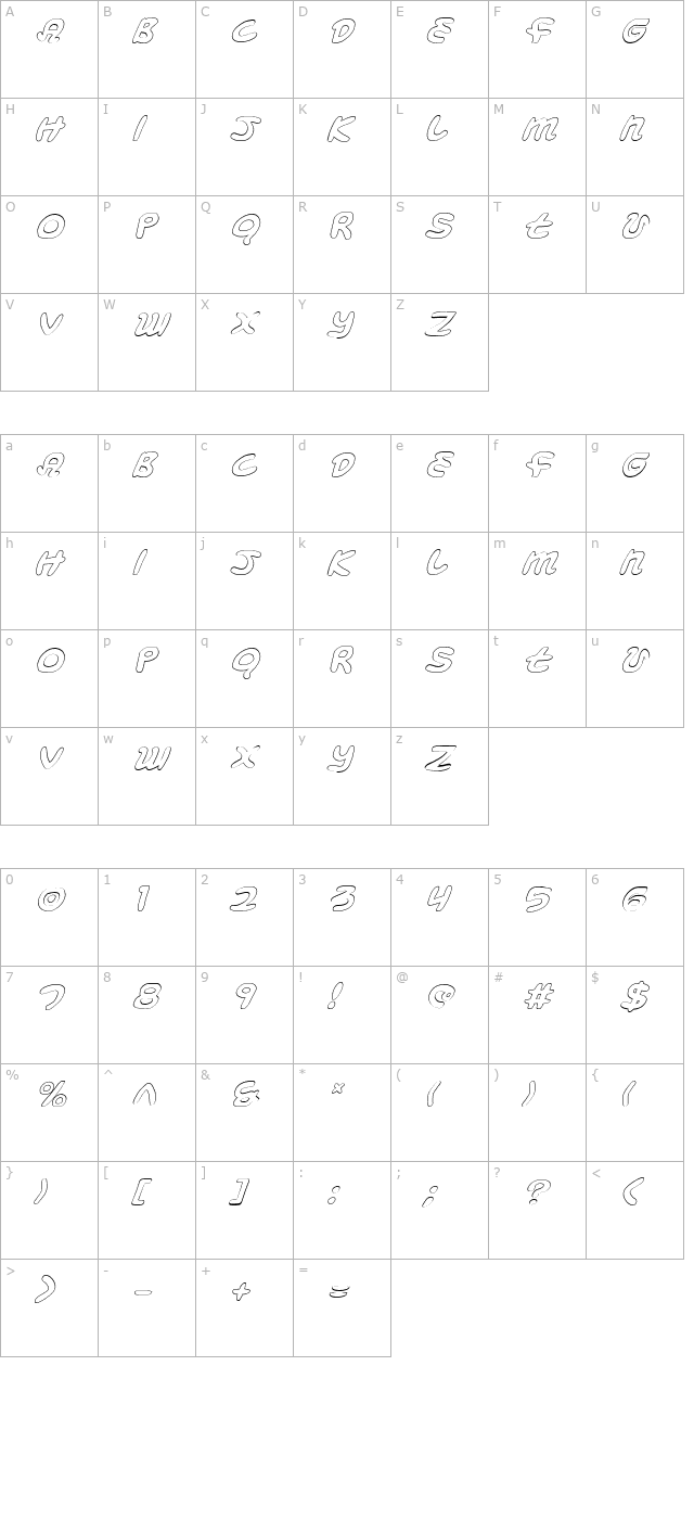 Magic Beans Outline Italic character map